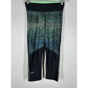 Under Armour Pants Womens Small Black Green HeatGear Compression Capri Leggings